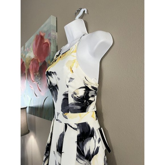 NWT Xtraordinary Formal Dress Sz 5 White Yellow Gray Floral High Neck Maxi Tiers - Picture 6 of 10